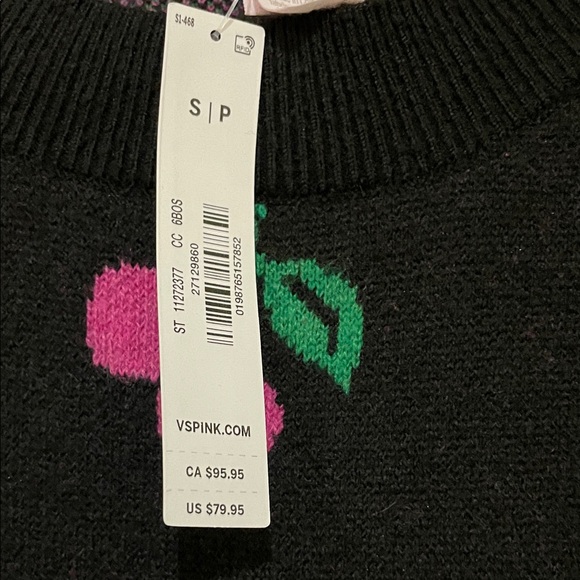 PINK Victoria's Secret Black W/Pink Cherries Size Small - Picture 3 of 8